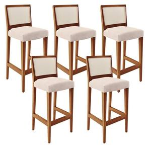 Kit 05 Banquetas Alta Branco Suede Bege