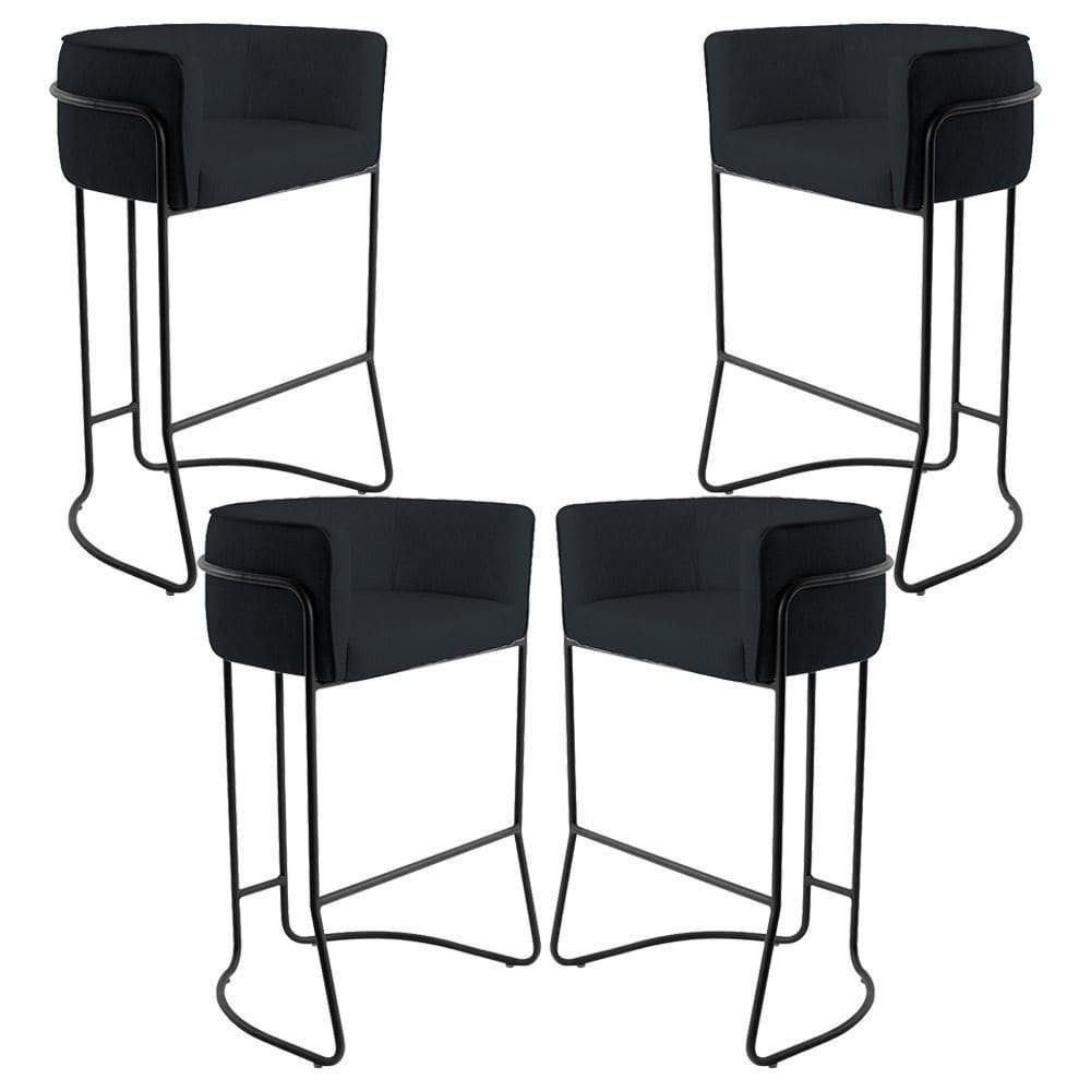 Kit 04 Banquetas Fixa Preto Corano Preto C-05