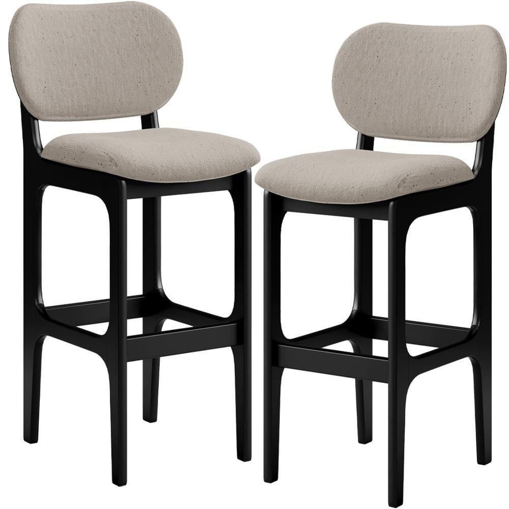 Kit 2 Banquetas Alta Betta Preto Linho Bege
