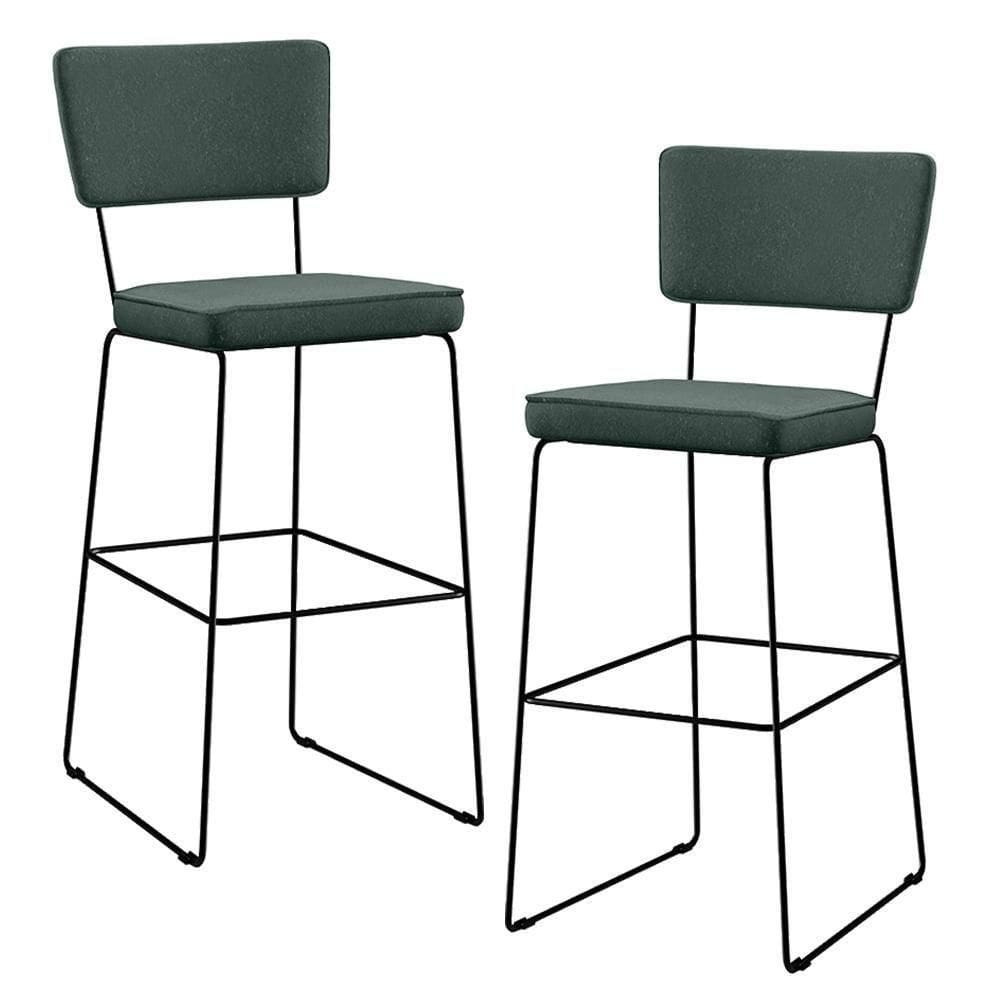 Kit 02 Banquetas Alta Linho Verde Musgo