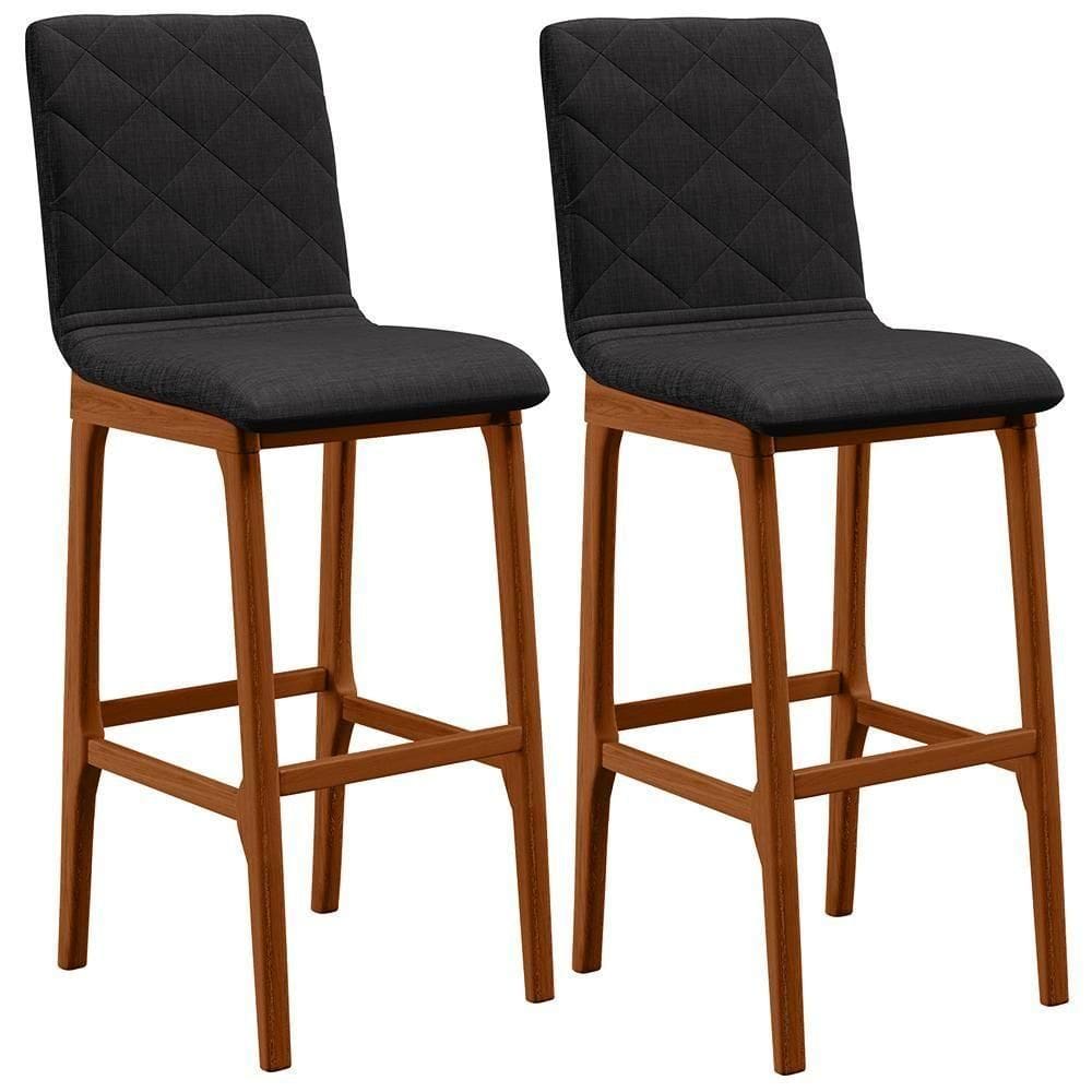 Kit 02 Banquetas Altas Zoe Linho Chumbo