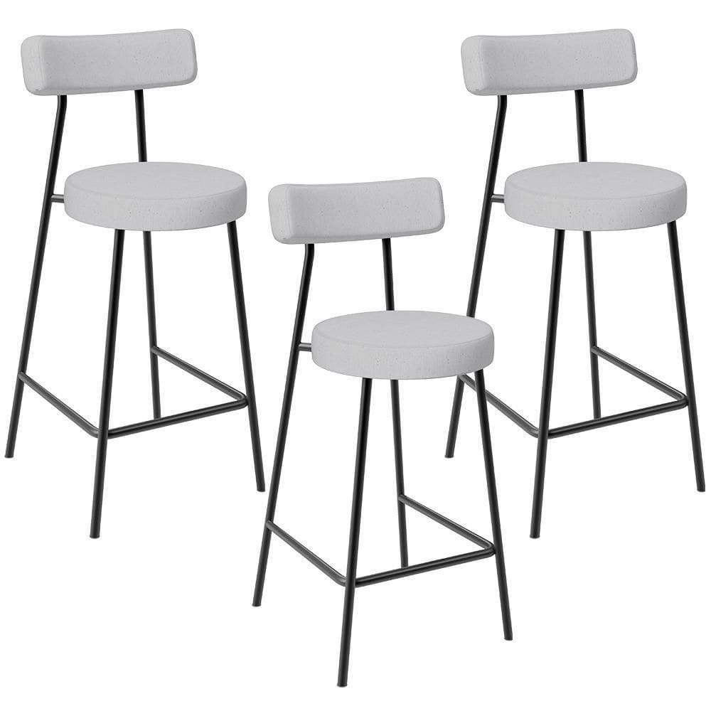 Kit 03 Banquetas Baixa Para Cozinha Sala De Jantar Bancada Milão L02 Linho Cinza