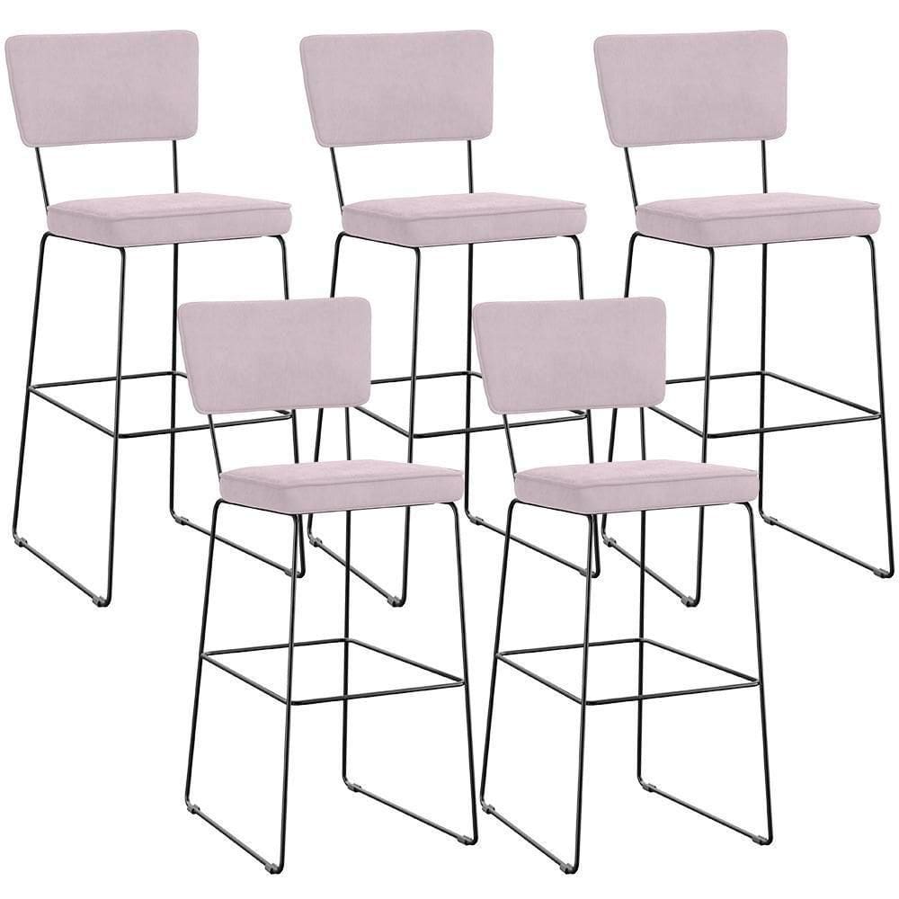 Kit 05 Banquetas Alta Para Cozinha Sala De Jantar Base Em Aço Allana L02 Suede Rosê