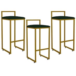 Kit 03 Banquetas Altas Hanna Dourado Suede Verde Musgo