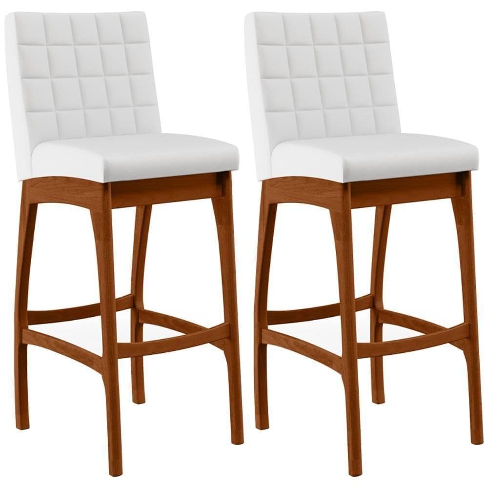 Kit 02 Banquetas Altas Para Cozinha B04 Branco Fosco