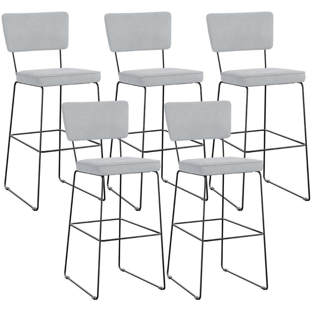 Kit 05 Banquetas Alta Para Cozinha Sala De Jantar Base Em Aço Allana L02 Suede Cinza