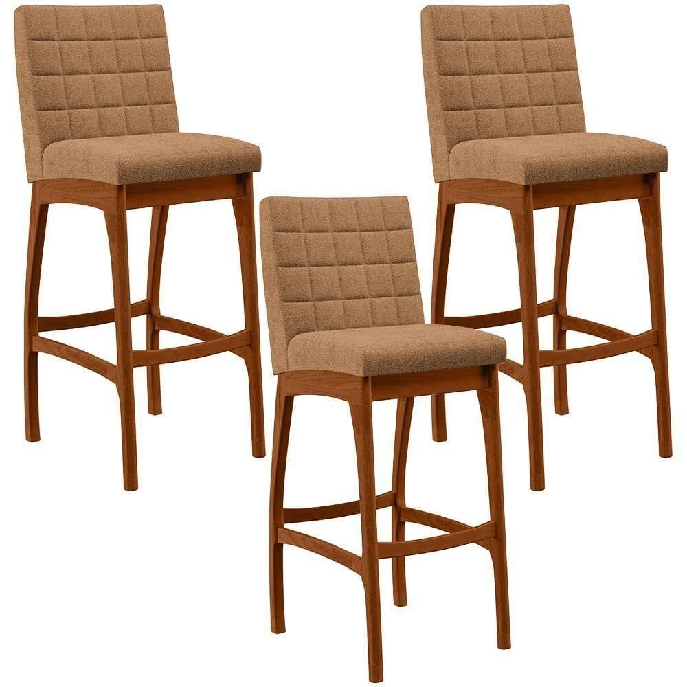 Kit 03 Banquetas Alta Para Cozinha Sala De Jantar Fixa Mila B04 Bouclê Mostarda