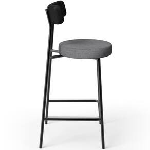 Banqueta Baixa Cozinha Sala Jantar Milão L02 Couríssimo Preto Linho Cinza Escuro -LyamDecor