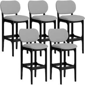 Kit 05 Banquetas Alta Para Cozinha Madeira Fixa Betta L02 Preto Facto Cinza