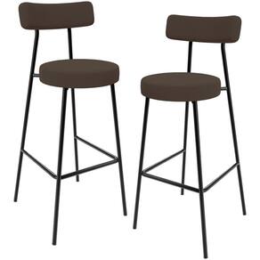Kit 02 Banquetas Alta Bar Cozinha Sala De Jantar Em Aço Milão F01 Suede Marrom