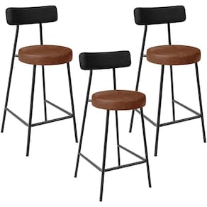 Kit 03 Banquetas Baixa Cozinha Sala Jantar Bancada Milão L02 Couríssimo Preto Marrom
