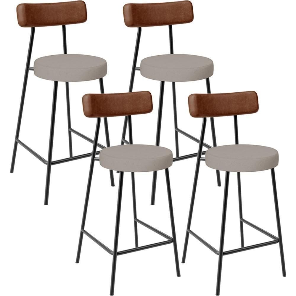 Kit 04 Banquetas Baixa Cozinha Sala De Jantar Milão L02 Couríssimo Marrom Linho Bege