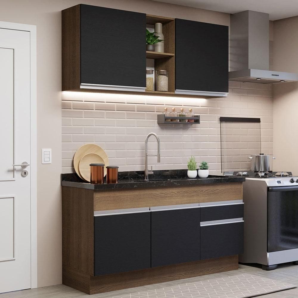 Cozinha Compacta 150002 Com Armário E Balcão Rustic/Preto