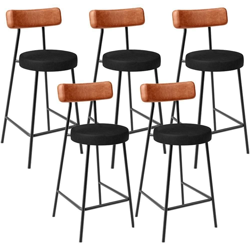 Kit 05 Banquetas Baixa Cozinha Sala Jantar Bancada Milão L02 Couríssimo Camel Preto - Lyam Decor