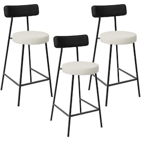 Kit 03 Banquetas Baixa Cozinha Sala Jantar Milão L02 Couríssimo Preto Linho Champagne