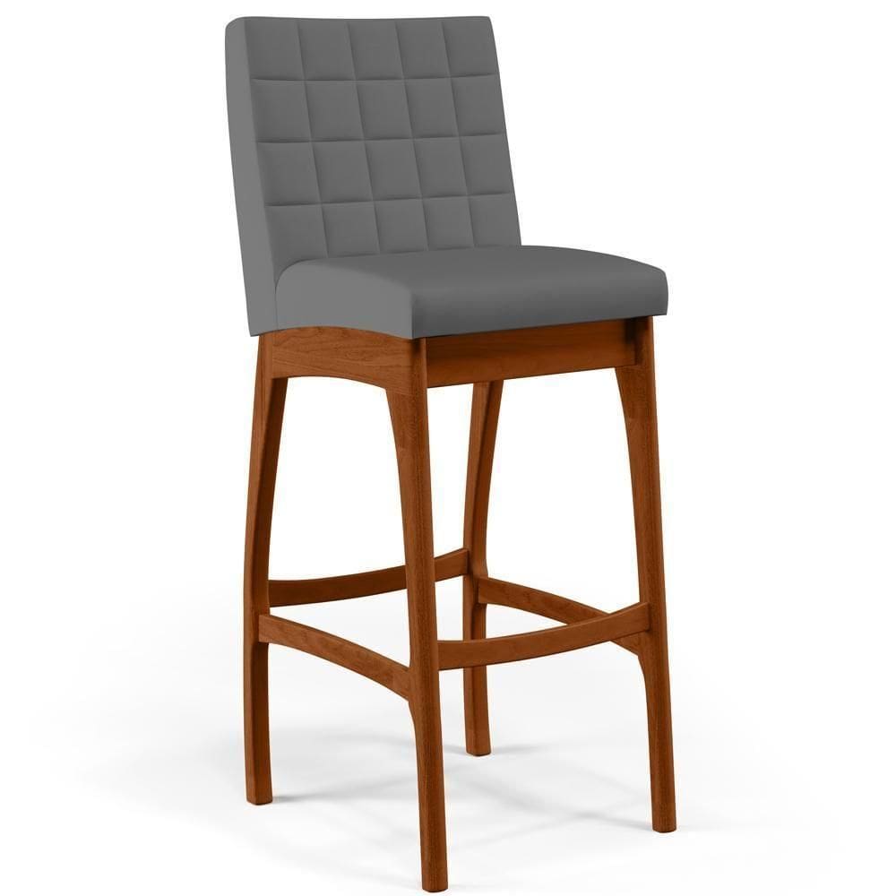 Banqueta Alta Cozinha De Jantar Fixa Mila B04 Suede Cinza