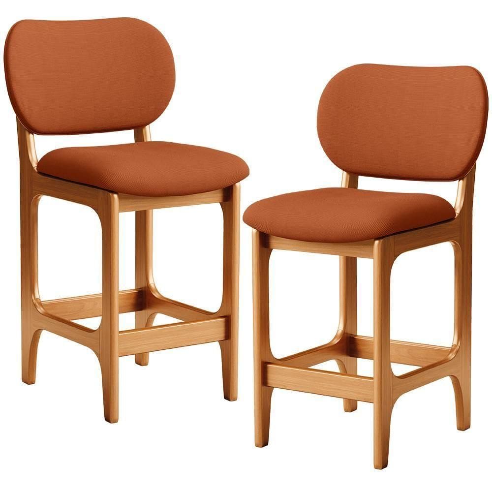 Kit 02 Banquetas Baixa Bar Cozinha E Sala De Jantar Fixa Betta L02 Imbuia Tecido Terracota