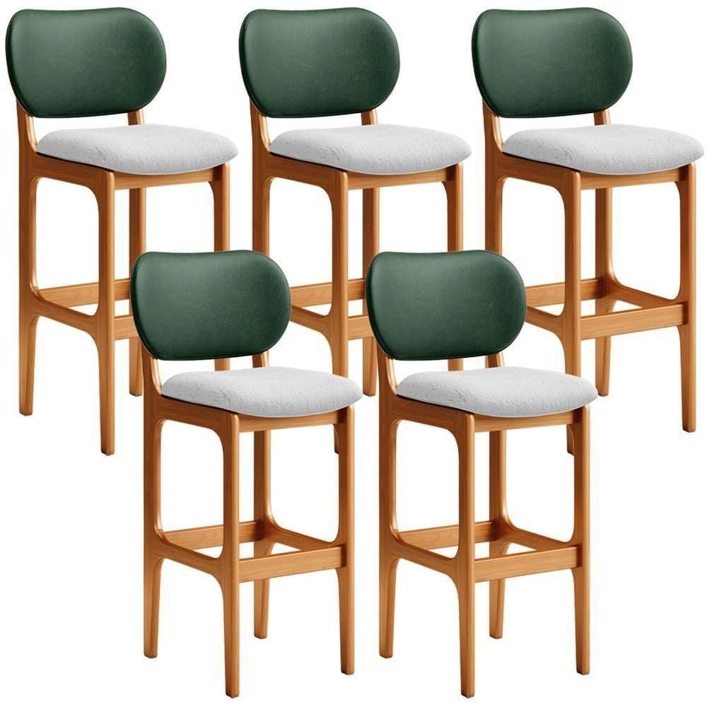 Kit 5 Banquetas Alta Cozinha Betta L02 Imbuia Verde Cinza