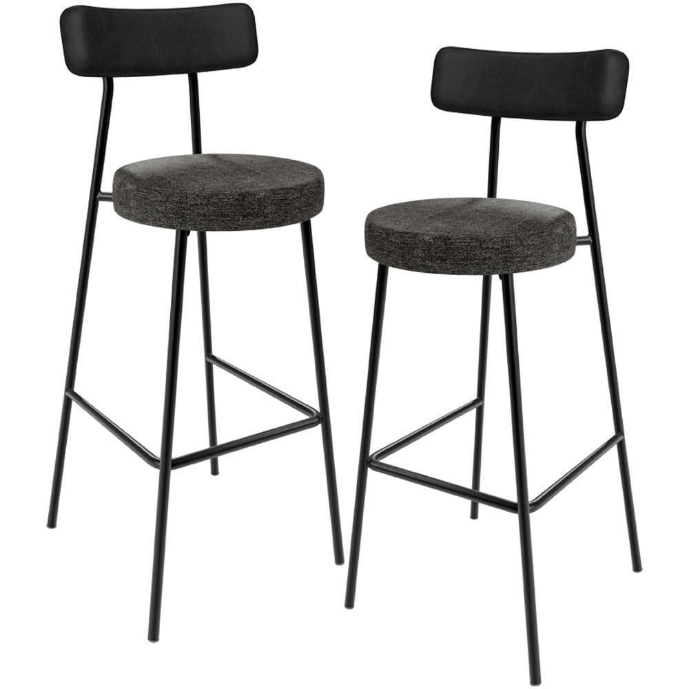 Kit 02 Banquetas Alta Bar Cozinha Sala De Jantar Milão L02 Couríssimo Preto Linho Chumbo