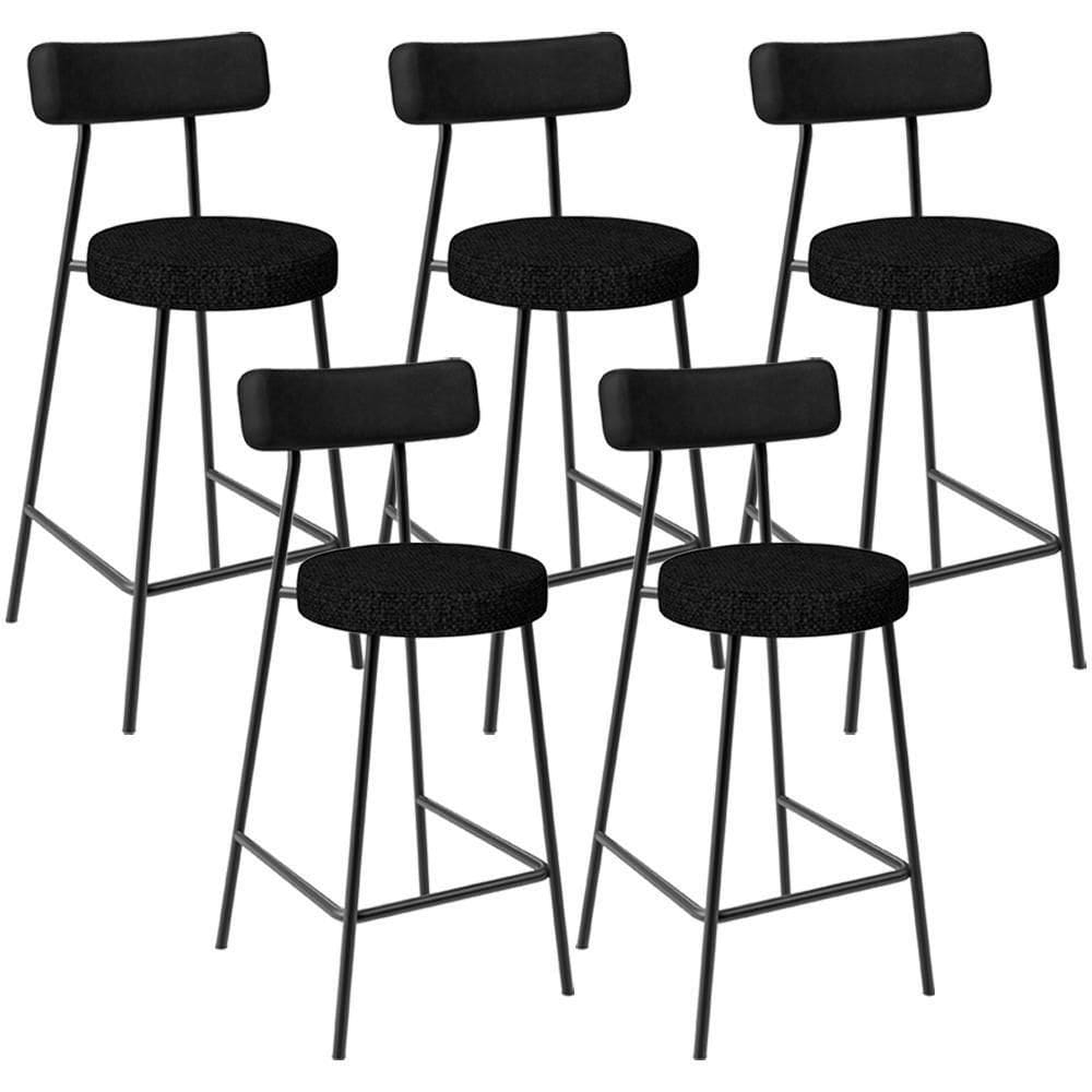 Kit 05 Banquetas Baixa Cozinha Sala Jantar Bancada Milão L02 Couríssimo Preto Linho Chumbo