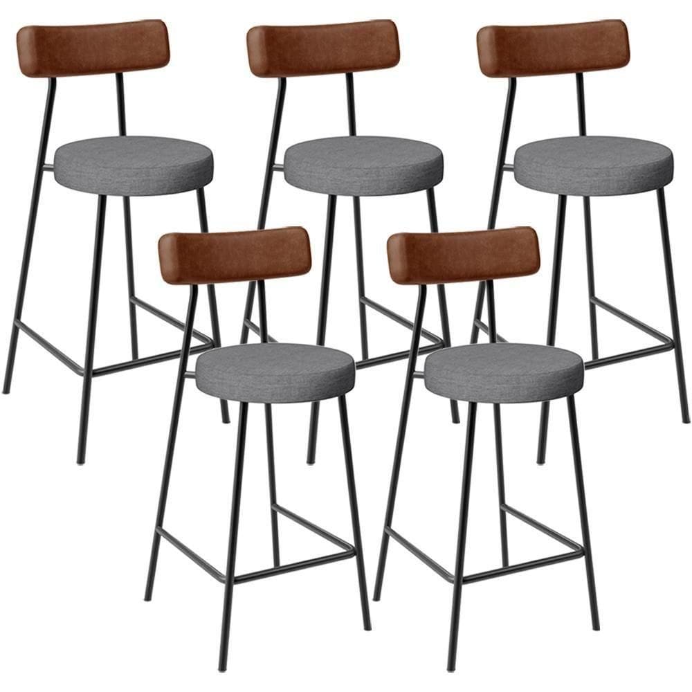 Kit 05 Banquetas Baixa Cozinha Sala Jantar Milão L02 Couríssimo Marrom Linho Cinza Escuro