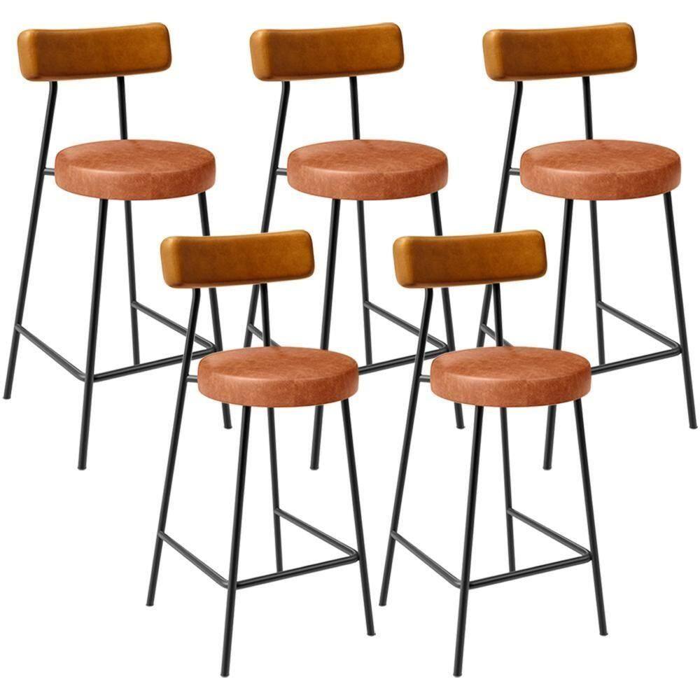 Kit 05 Banquetas Baixa Cozinha Sala Jantar Bancada Milão L02 Couríssimo Whisky Camel -LyamDecor