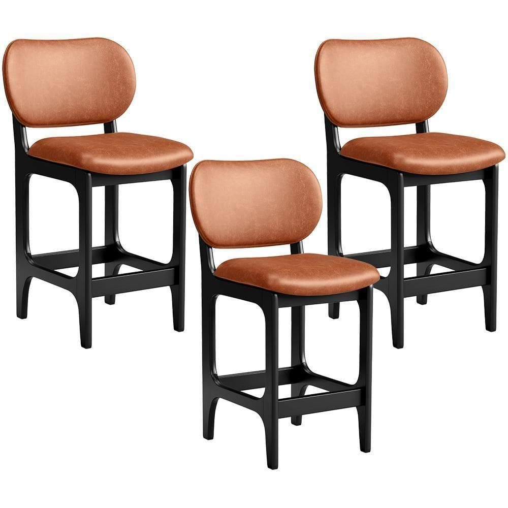 Kit 03 Banquetas Baixa Bar Cozinha E Sala De Jantar Fixa Betta L02 Preto Couríssimo Camel
