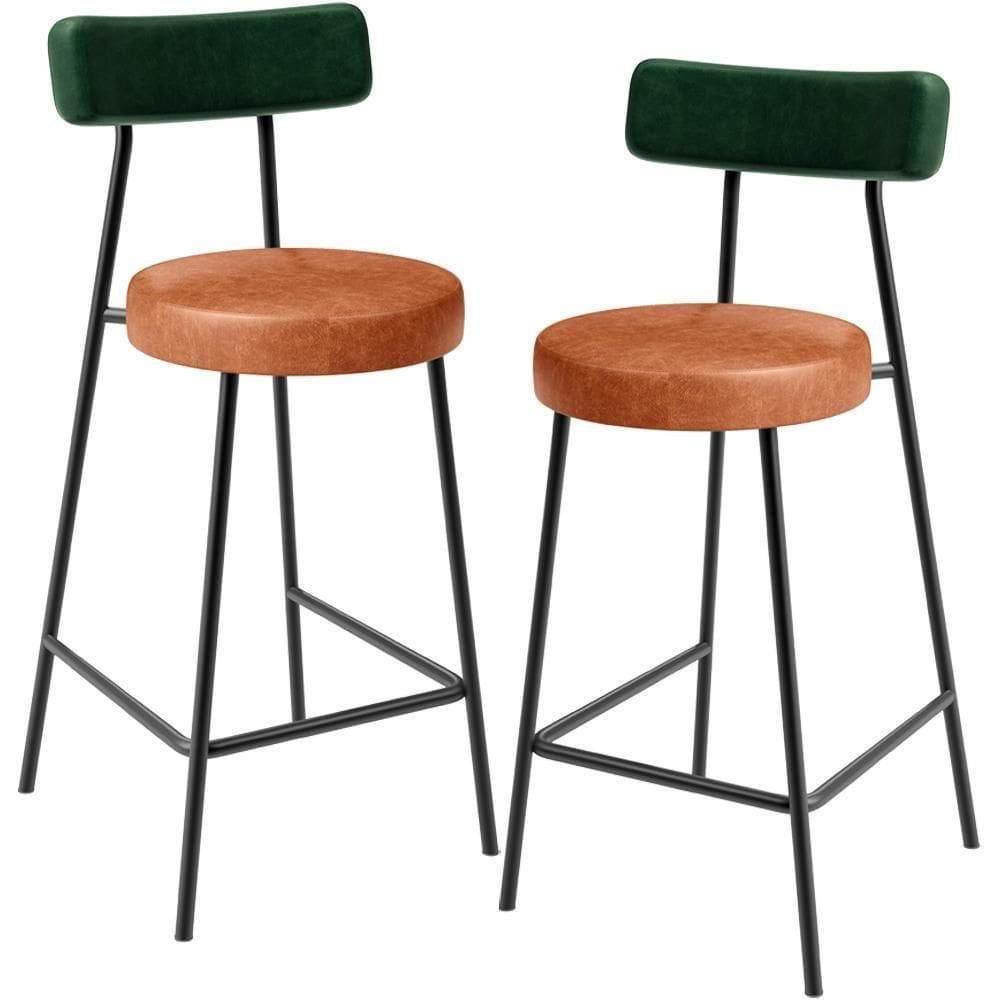 Kit 02 Banquetas Baixa Cozinha Sala Jantar Bancada Milão L02 Facto Verde Musgo Camel