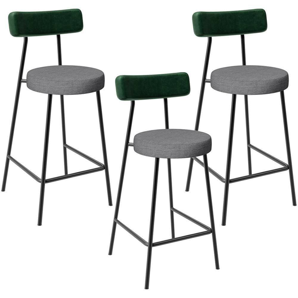 Kit 03 Banquetas Baixa Cozinha E Sala Jantar Bancada Milão L02 Facto Verde Cinza Escuro