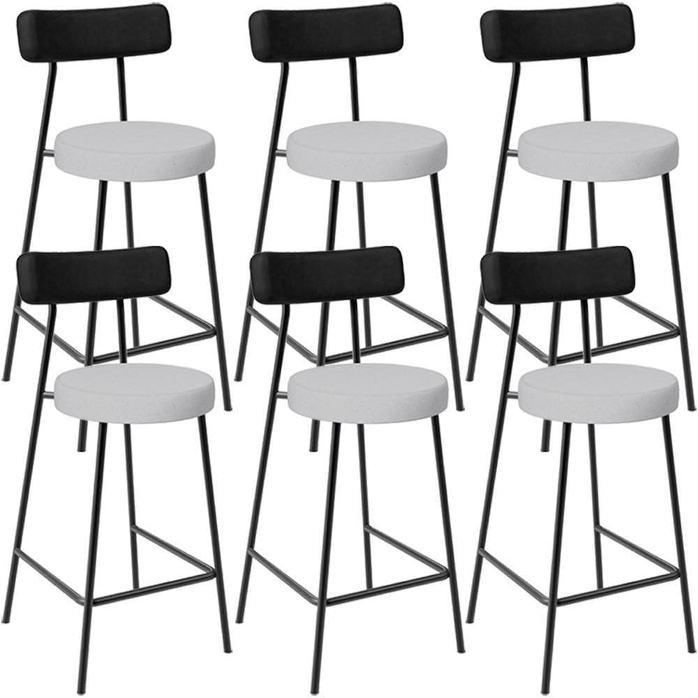 Kit 06 Banquetas Baixa Bar Cozinha Sala Jantar Milão L02 Couríssimo Preto Linho Cinza -LyamDecor