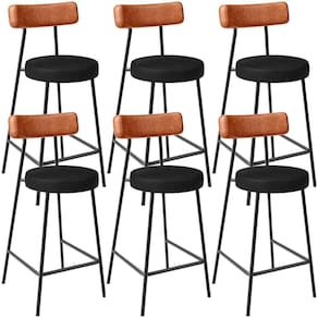 Kit 06 Banquetas Baixa Cozinha Sala Jantar Bancada Milão L02 Couríssimo Camel Preto -LyamDecor