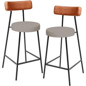 Kit 02 Banquetas Baixa Bar Cozinha Sala Jantar Milão L02 Couríssimo Camel Linho Bege
