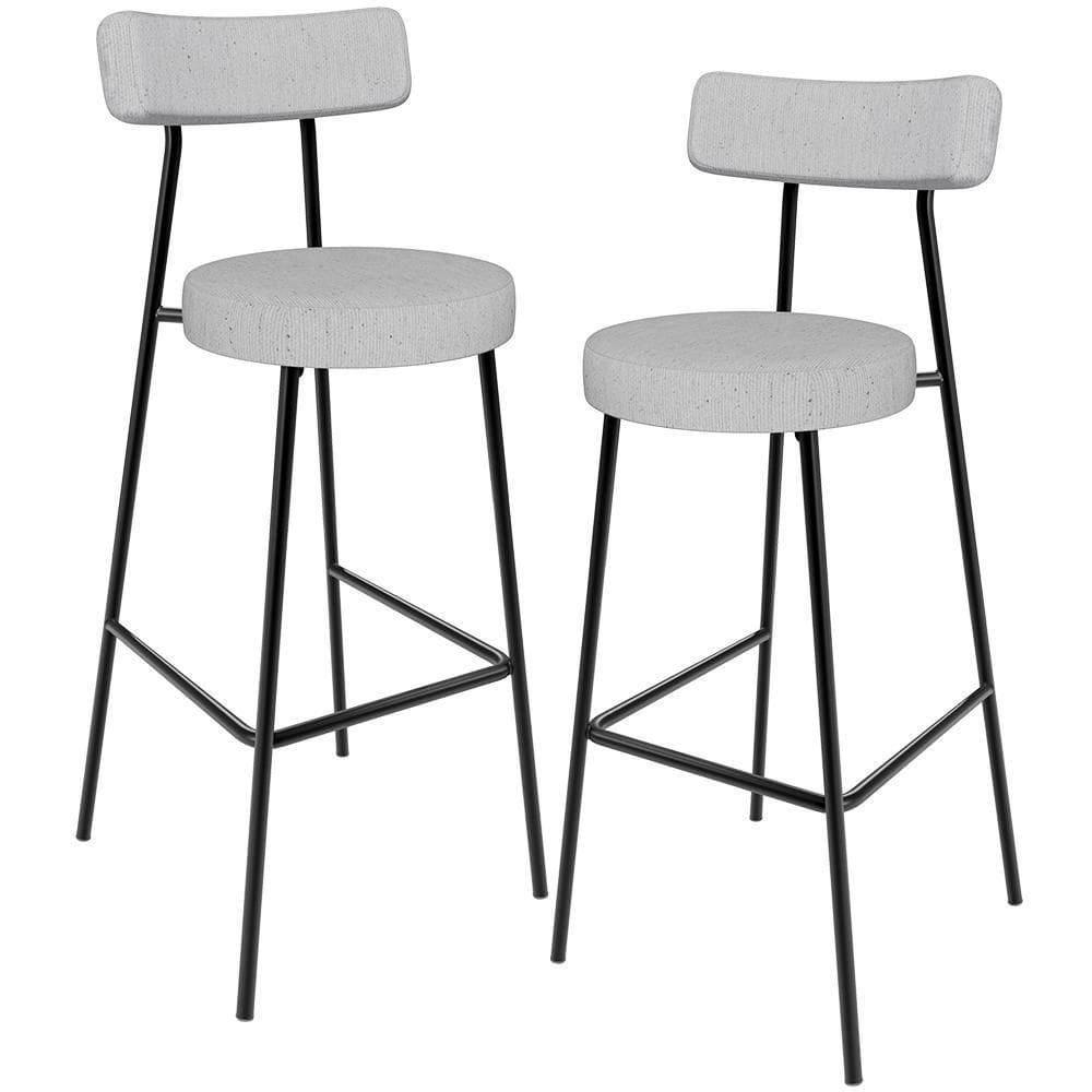 Kit 02 Banquetas Alta Cozinha Bar Sala Jantar Estrutura Em Aço Milão L02 Linho Cinza