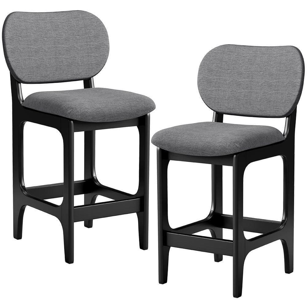 Kit 02 Banquetas Baixa Bar Cozinha E Sala De Jantar Fixa Betta L02 Preto Linho Cinza Escuro