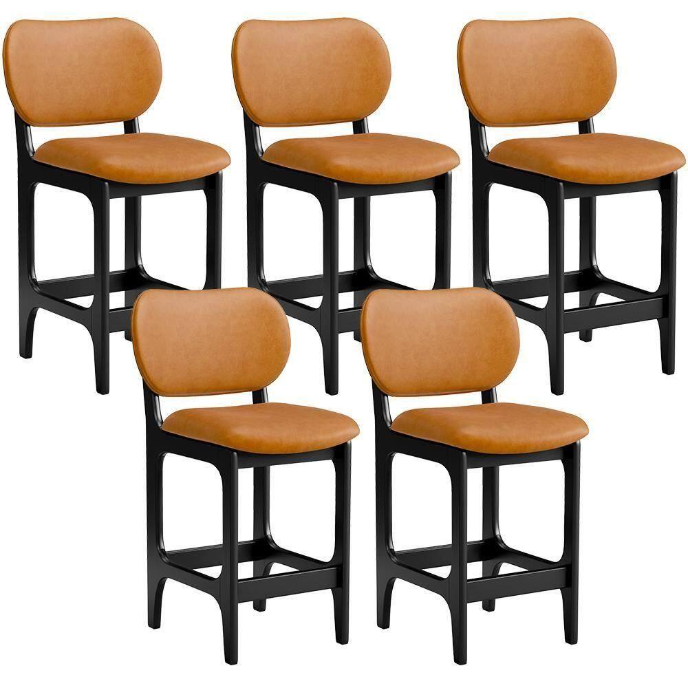 Kit 05 Banquetas Baixa Bar Cozinha E Sala De Jantar Fixa Betta L02 Preto Couríssimo Whisky