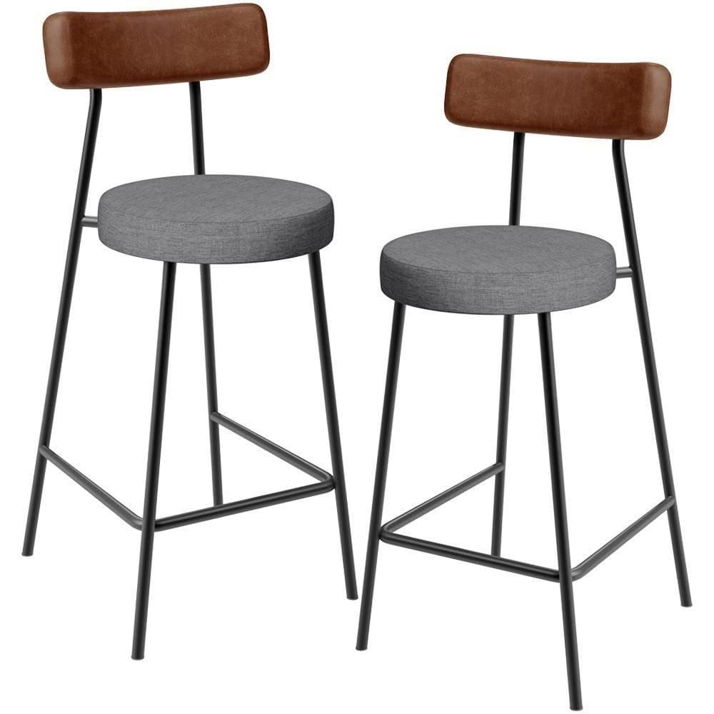 Kit 02 Banquetas Baixa Cozinha Jantar Milão L02 Couríssimo Marrom Linho Cinza Escuro