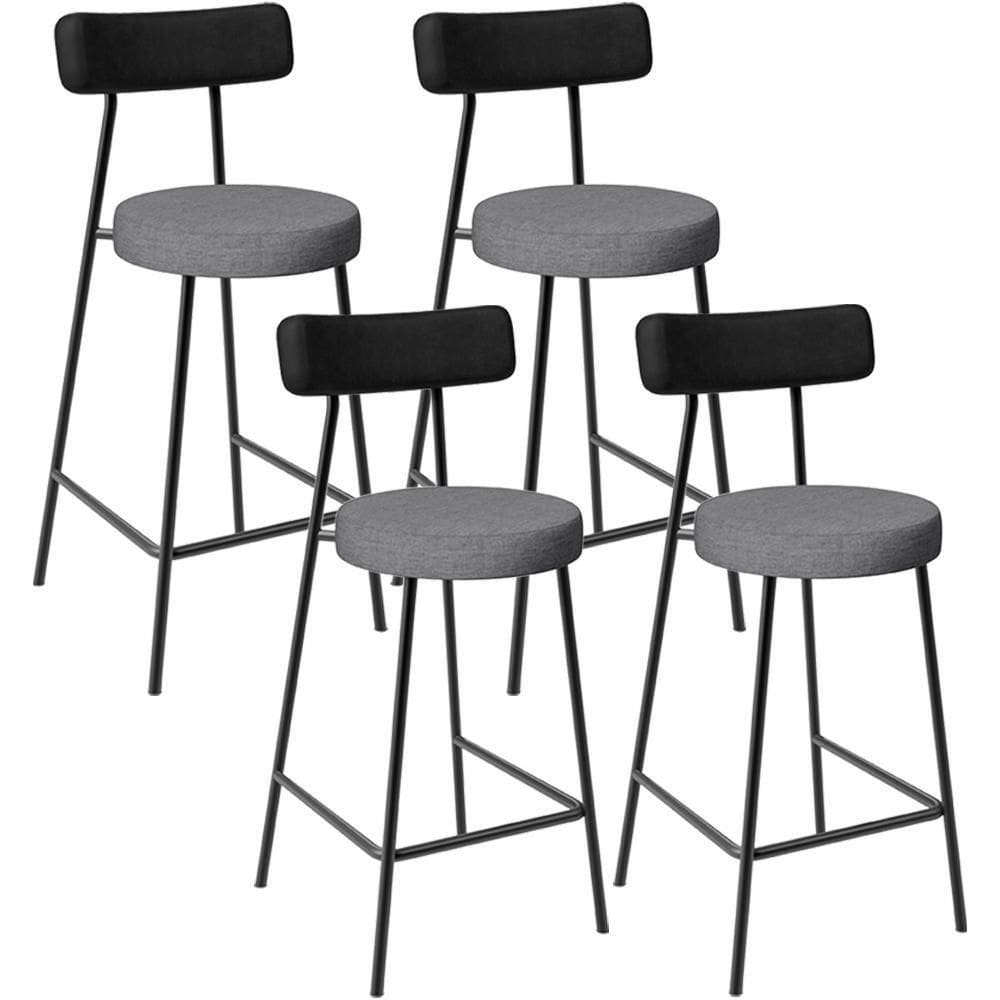 Kit 04 Banquetas Baixa Cozinha Jantar Milão L02 Couríssimo Preto Linho Cinza Escuro