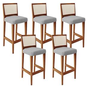 Kit 05 Banquetas Alta Branco Linho Cinza -lyam Decor