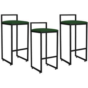 Kit 03 Banquetas Altas Hanna Preto Suede Verde Musgo