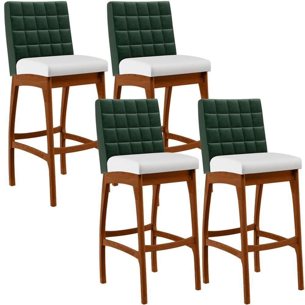 Kit 4 Banquetas Altas Cozinha B04 Verde Musgo Branco