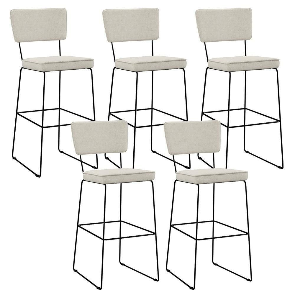 Kit 05 Banquetas Alta Base Aço Fixa Linho Champagne