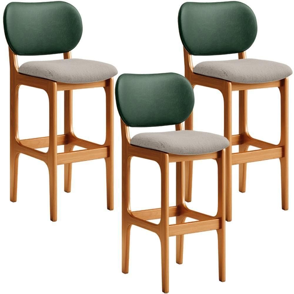 Kit 3 Banquetas Alta Betta Imbuia Facto Verde Linho Bege