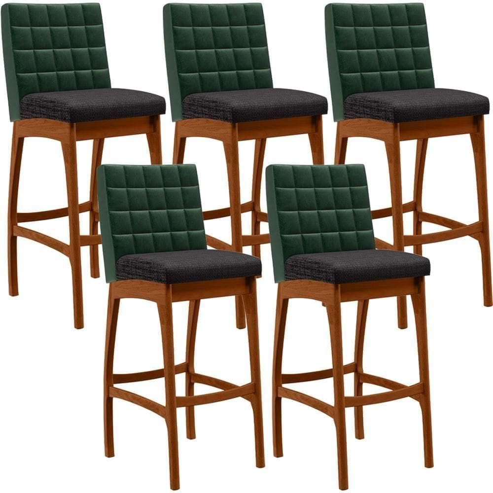 Kit 05 Banquetas Altas Cozinha B04 Verde Musgo Chumbo