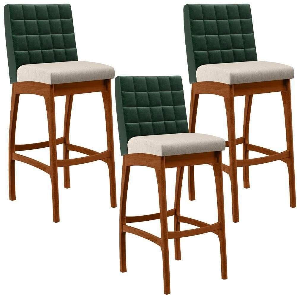 Kit 03 Banquetas Altas Cozinha B04 Verde Musgo Cru
