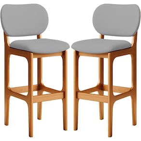 Kit 02 Banquetas Alta Para Cozinha Madeira Fixa Betta L02 Imbuia Corano Cinza - Lyam Decor