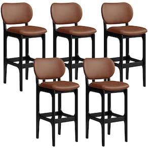 Kit 05 Banquetas Alta Para Cozinha Madeira Fixa Betta L02 Preto Couríssimo Marrom