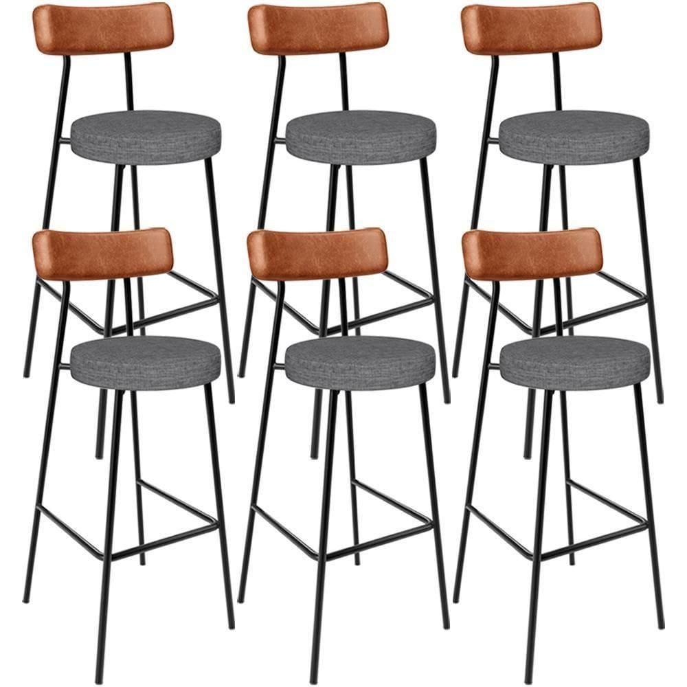 Kit 06 Banquetas Alta Bar Cozinha Sala Jantar Milão L02 Couríssimo Camel Cinza Escuro - Lyam Decor