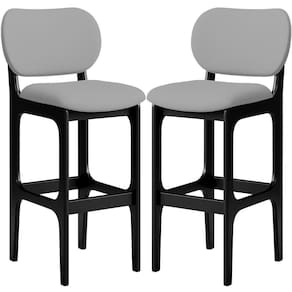 Kit 02 Banquetas Alta Para Cozinha Madeira Fixa Betta L02 Preto Facto Cinza