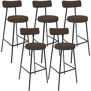 Kit 05 Banquetas Alta Bar Cozinha Sala De Jantar Em Aço Milão F01 Suede Marrom - Lyam Decor