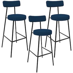 Kit 03 Banquetas Alta Bar Cozinha Sala De Jantar Em Aço Milão L02 Suede Azul Marinho